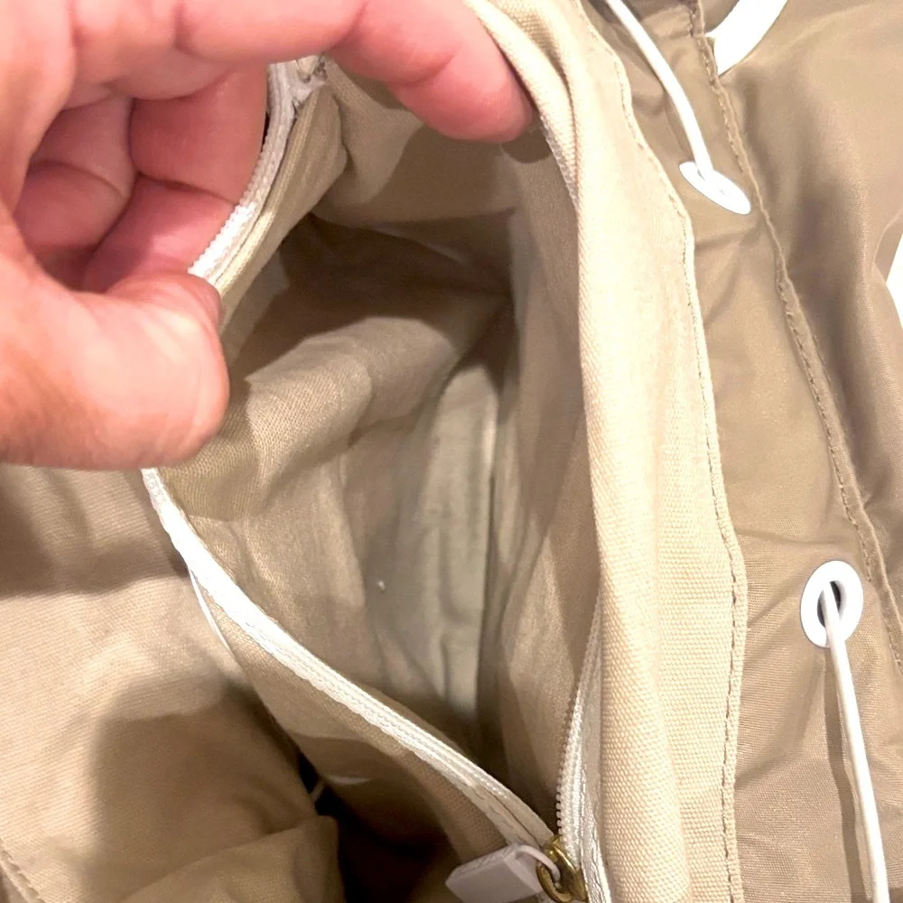 Tory Burch Designer Brown Backpack with White Trim & Signature Logo Detailing